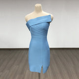 Women's Evening Dress Sexy off-the-Shoulder Split Slim-Fit Evening Dress Short Skirt Bandage One-Piece Dress