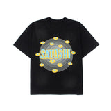 Hip-hop t shirts american high street hip hop street washed retro distressed thousand-eye printing loose short-sleeved t-shirt trendy tee
