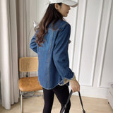 Women Jacket Autumn and Winter Loose Vintage Fleece-Lined Denim Shirt