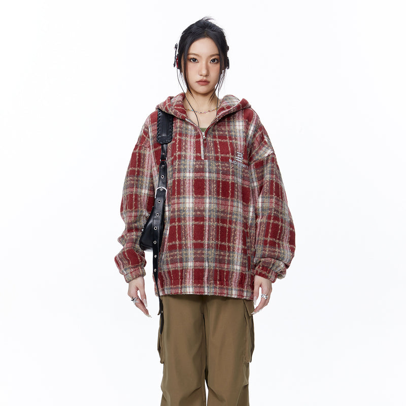 Unisex Jacket Autumn Brushed Vintage Plaid Coat