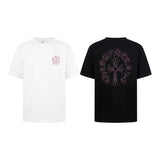 Ch hip-hop t-shirts: featuring a classic horseshoe flower design on the front and back, crafted with a trendy color gradient embroidery technique