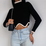 Ladies Leisure Knitwear Long Sleeve Turtleneck Skinny Knitted Top