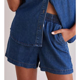 Women's european and american style summer cross-border trade washed vintage solid color short sleeve shirt and shorts denim set