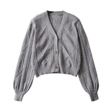 Women Sweater Knitwear Spring Retro Twist V-neck Single Breasted Knitted Cardigan