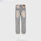 MIJKO Men Vintage Pants MIJKO Washing Water Old Slim-fit Long Pants Straight Blue Jeans