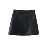 Women Leather Jacket Autumn Lapel Short Pu Leather Coat High Waist Hip-Wrapped Skirt