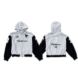 American street style letterembroider distressed hooded sweatshirt patchworkcontrast colorsense of designoutwear