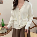 Women Knitwear Autumn and Winter Bow Pocket Sweater Loose Knitted Cardigan