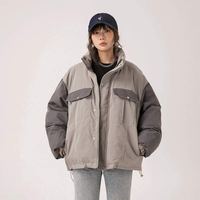 Unisex Coat Retro Contrast Color Thickened Cotton Padded Coat