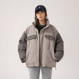 Unisex Coat Retro Contrast Color Thickened Cotton Padded Coat