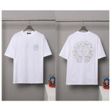 Ch hip-hop t-shirts: hotfix rhinestone cross embroidery, couple's style, short sleeve tee, american casual, high street, versatile