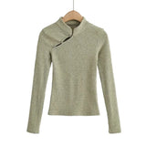 Women Sweater Knitwear Mandarin Collar Knitwear Spring Sexy Long Sleeve T-shirt