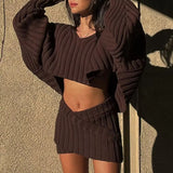 Women Sweater Knitwear Loose Batwing Sleeve Knitwear Sweater Cross Knitted Sheath Skirt Suit