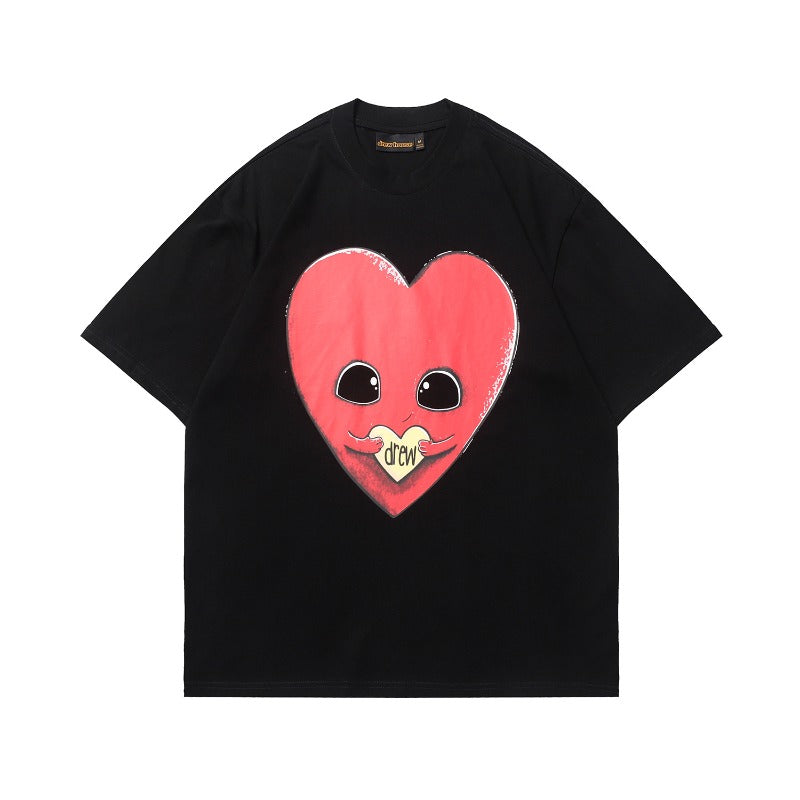 Drew house tshirt r d@ew heart cartoon print crew neck pullover short sleeve wholesale single piece