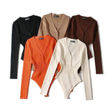 Women Sweater Knitwear Autumn and Winter Knitting Bottoming Shirt Sexy Tight Long Sleeve V-neck Jumpsuit