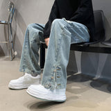 Men Jeans Ripped Jeans Men's Summer Letter Embroidery Slit Loose Straight Casual Trousers