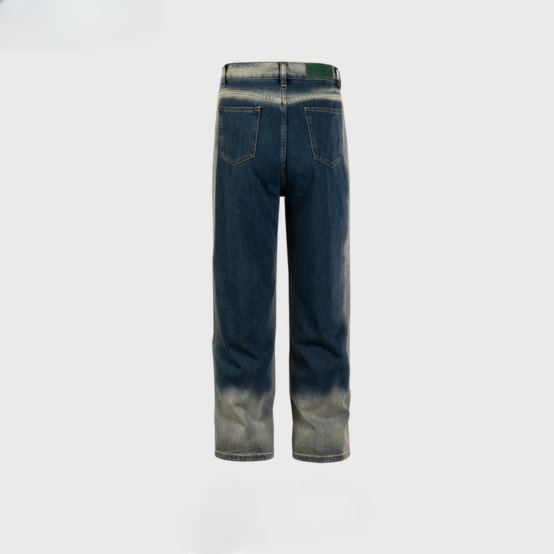 MIJKO Men's Vintage Pants MIJKO Washed Old Trousers Men's and Women's Splicing Straight Jeans