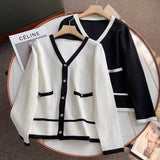 Women Sweater Knitwear Autumn and Winter Classic Style Contrast Color V-neck Knitted Cardigan Sweater Coat