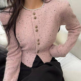 Women Knitwear Autumn Winter Retro round Neck Sweater Short Knitted Cardigan
