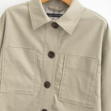Women Jacket Fall Lapels Single-Breasted Long Sleeve Pocket Shirt Coat Jacket