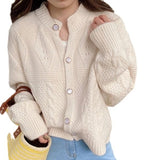 Women Knitted Cardigan Vintage Autumn and Winter round Neck Knitted Cardigan Coat Loose Sweater
