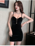Women Maxi Dress Spring, Autumn and Winter Sexy V-neck Package Hip Velvet Spaghetti Straps Dress