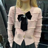 Women Knitwear Spring and Autumn round Neck Bowknot Sweater Loose Knitted Cardigan
