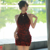 Women Maxi Dress Spring and Autumn Velvet Cheongsam Dress