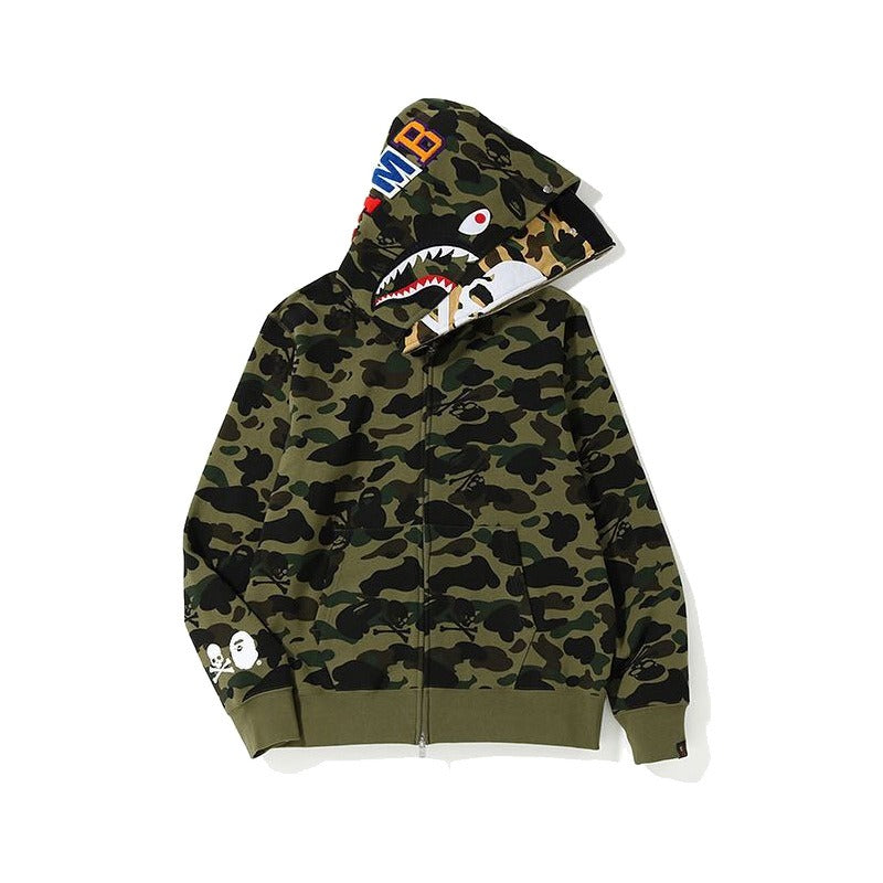Bathing Ape Hoodie Two-Hat Camouflage Hoodie Men's and Women's Hooded Cardigan Shark Sweater Jacket