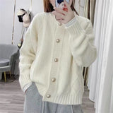Women Knitwear Autumn Winter Retro Crew Neck Sweater Loose Knitted Cardigan