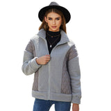 Women Trench Coat Autumn and Winter Long Sleeve Cardigan Zipper Plush Stitching Women's Coat