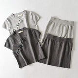 Women Sweater Knitwear Retro V-neck High Waist Exposed Navel Knitted T-shirt Sheath Skirt Suit