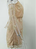 Women's Evening Gown Summer Sexy V-neck Gold Thread Embroidered One-Piece Shorts