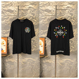 Ch hip-hop t shirts chcolorful horseshoe letterembroider sanskrit cross heavy weight round neck cotton couple