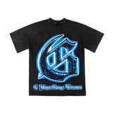 Hip-hop t shirts american high street retro washed heavy metal fluorescent dot skull printing washed short-sleeved t-shirt tee
