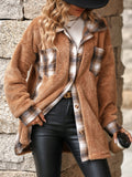 Women Trench Coat Autumn and Winter Single-Breasted Lapel Mid-Length Plaid Plush Coat