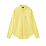 Vintage casual embroidered spur lapel shirt - pink cotton oxford long sleeve top - e-commerce wholesale supply