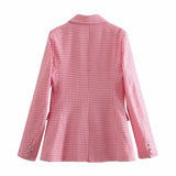 Women Suits Autumn Houndstooth Suit Double Breasted Mid-Length Coat