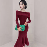 Women Maxi Dress Autumn Winter Sexy Slim Fit Dress