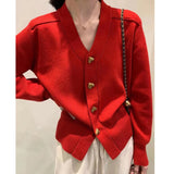 Women Knitted Cardigan Sweater Spring and Autumn V-neck Long Sleeve Top