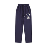 Ami aheoine embroidered terry-lined straight-leg sweatpants with drawstring elastic waist - casual activewear