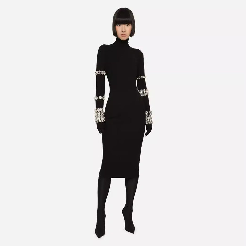 Women Dresses Autumn and Winter Turtleneck Long Sleeve Bandage One-Piece Dress Party Dress (Ont0408)