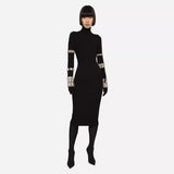 Women Dresses Autumn and Winter Turtleneck Long Sleeve Bandage One-Piece Dress Party Dress (Ont0408)