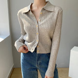 Women's Cardigan Sweater Knitted Polo Shirt Women's Long Sleeve Cardigan Top 8t8098