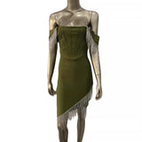 Women Dresses Bandage Dress off-the-Shoulder Drill Chain Tassels Party Dress Dress (Ont0408)
