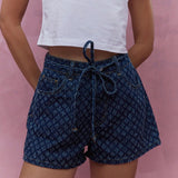 Women's high-waisted denim shorts - cross-border, hot girl summer style, european & american casual, straight leg, crochet detail, drawstring, amazon women's fashion