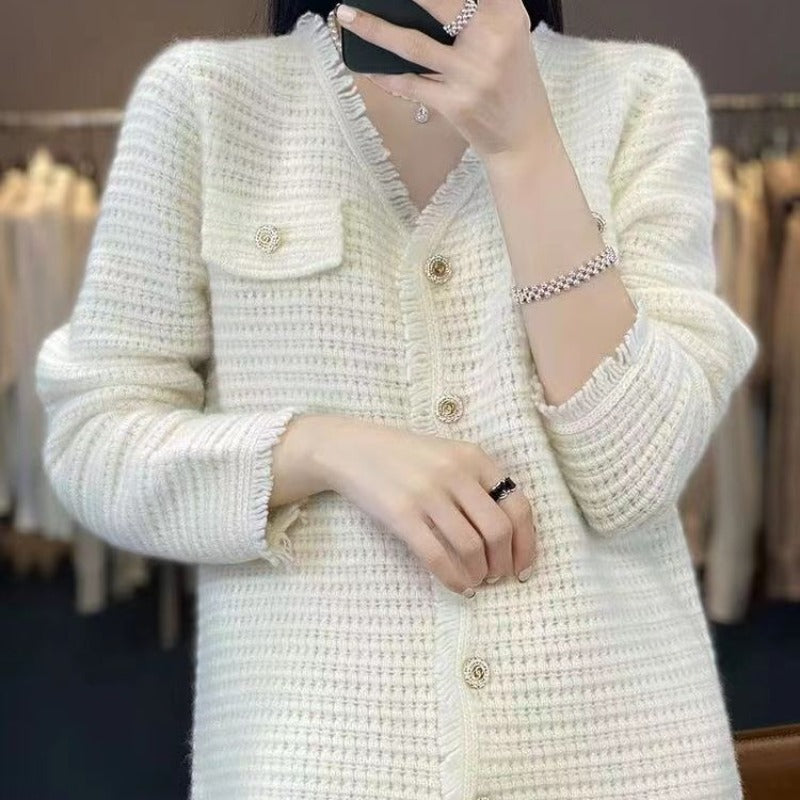 Women Knitwear Autumn and Winter V-neck Tassel Sweater Loose Knitted Cardigan