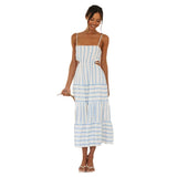 Women Dresses Summer Suspender Stripes Long Dress (Jkw0408)