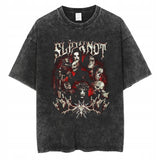 Washed Vintage Halloween Printed Street Vintage T-Shirt with Crew Neck Short Sleeves