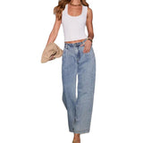 Women pants amazon cross-border women's fashion ins wide-leg slimming look loose floor-length denim pants for women